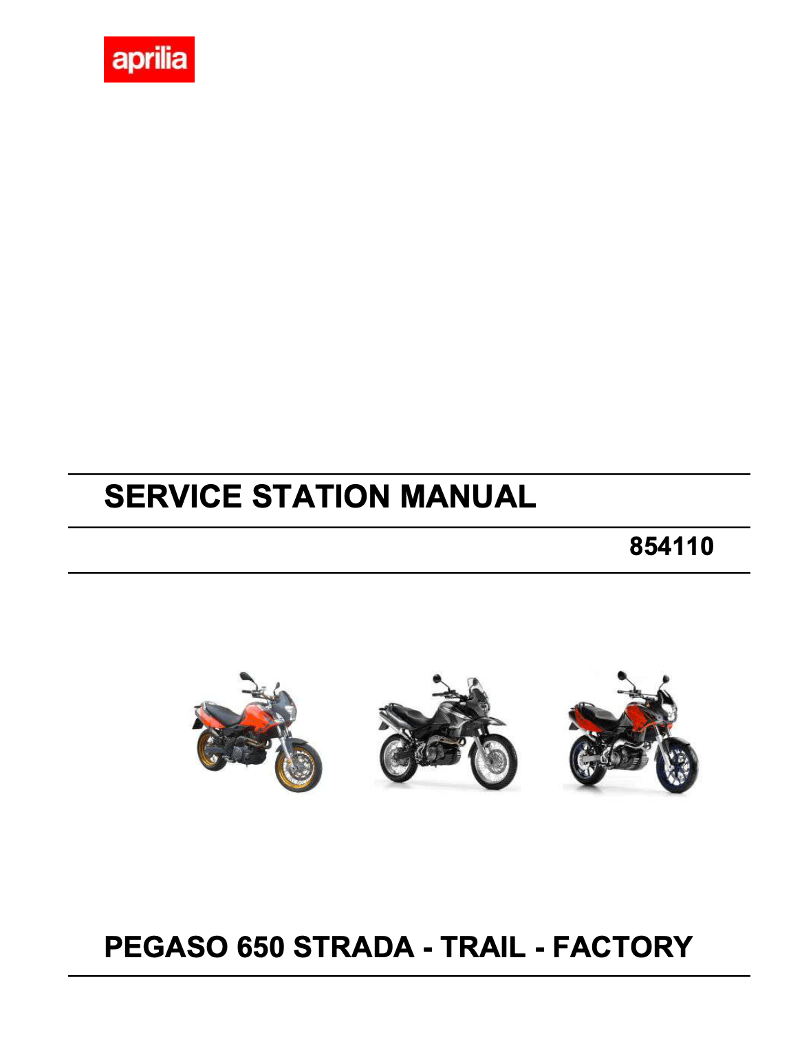 Aprilia Pegaso 650 Strada/Trail/Factory models 2005 to 2011 (4th Gen.) original motorcycle manufacturer's PDF repair manual download