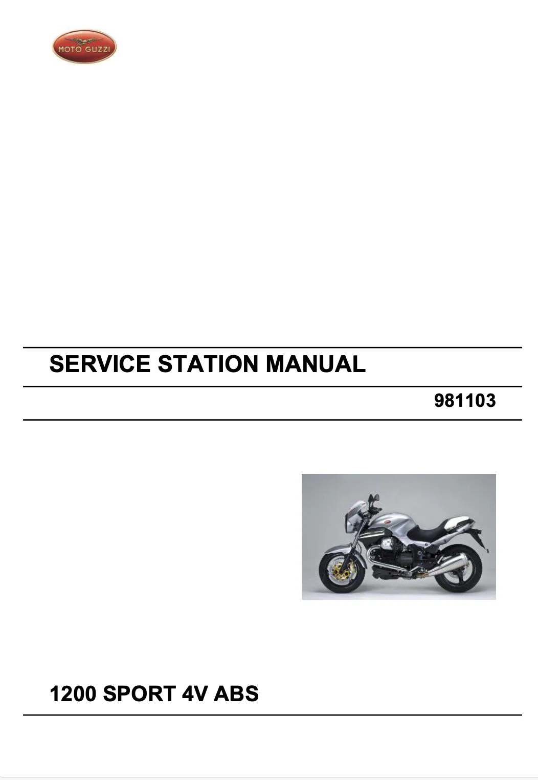 Moto Guzzi Sport 4V ABS 1200 models 2008 to 2013 Service Manual original motorcycle manufacturer's PDF repair manual download