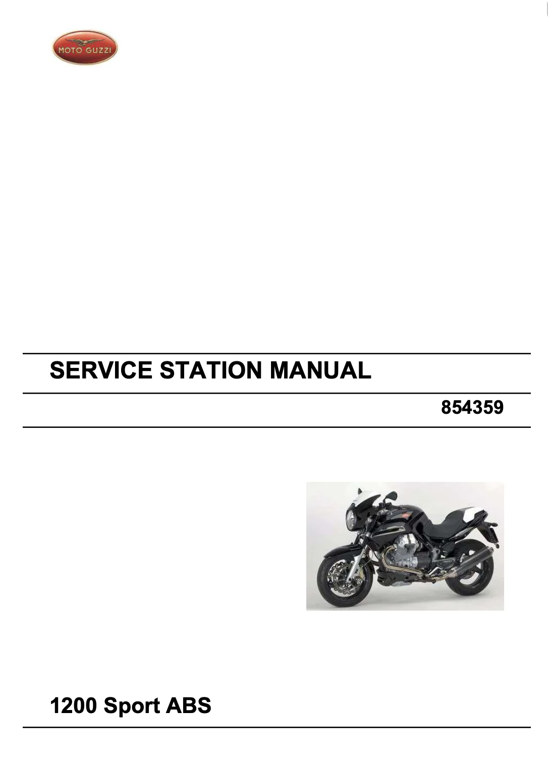 Moto Guzzi Sport 2V ABS models 1200 2006 to 2008 Service Manual original motorcycle manufacturer's PDF repair manual download