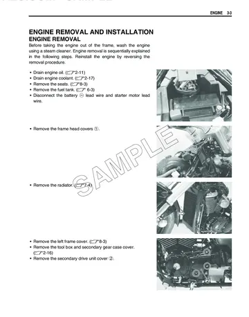 Suzuki VZ800 / Boulevard M50 / Intruder M800 Service Manual (2005) Sample Preview: Engine removal and installation procedure