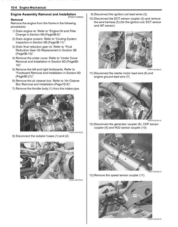 Suzuki Burgman AN400 Service Manual (2007) Sample Preview: Engine assembly removal procedure with factory service instructions