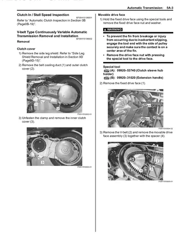 Suzuki Burgman AN400 Service Manual (2007) Sample Preview: V-belt continuously variable transmission and automatic clutch service procedure