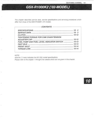 Suzuki GSX-R1000 Service Manual (2001-2002) Sample Preview: GSX-R1000K2 2002 factory model-update section