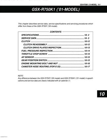 Suzuki GSX-R750 Service Manual (2000-2002) Sample Preview: Factory GSX-R750K1 2001 model service-data update section