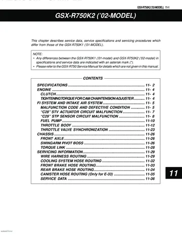 Suzuki GSX-R750 Service Manual (2000-2002) Sample Preview: Factory GSX-R750K2 2002 model service-data update section