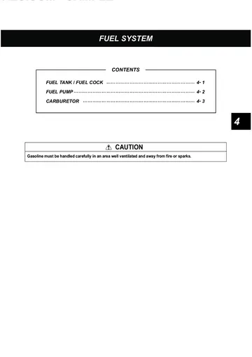 Hyosung GT650 Comet Service Manual (2004) Sample Preview: Fuel-system section covering the tank, fuel pump and twin BDSR39 carburetors
