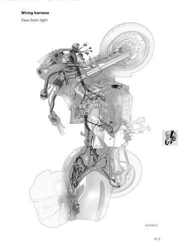 BMW K1200LT Service Manual (1999) Sample Preview: Factory wiring-harness layout showing the K 1200 LT electrical routing from the right side
