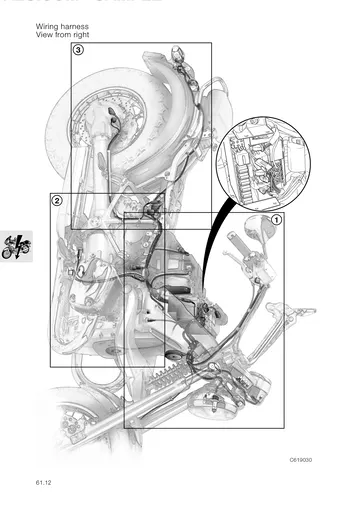 BMW R850C / R1200C Service Manual (1999) Sample Preview: Factory wiring-harness routing overview showing the motorcycle electrical layout and central electrical equipment