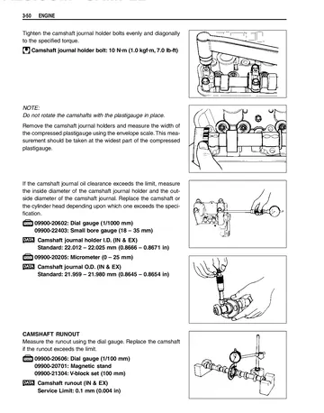 Suzuki GSF600 / GSF600S Bandit Service Manual (2000-2002) Sample Preview: Camshaft inspection and engine service procedures with factory illustrations