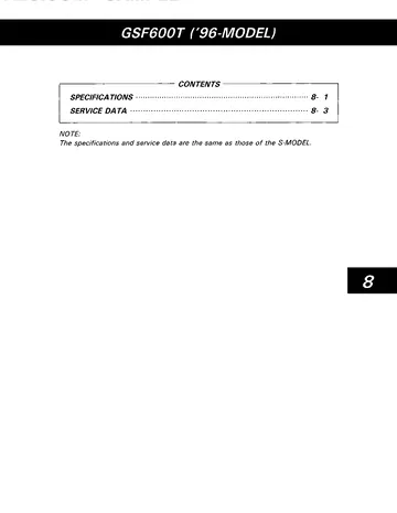 Suzuki GSF600 / GSF600S Bandit Service Manual (1995-1999) Sample Preview: GSF600T 1996 factory model-update section and applicability