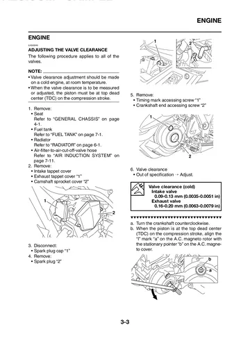 Yamaha XT660Z Tenere Service Manual (2008) Sample Preview: Valve clearance inspection and adjustment procedure