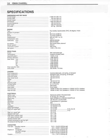 Suzuki VZ800 Marauder Service Manual (1997-2004) Sample Preview: 2004 VZ800K4 supplementary specifications