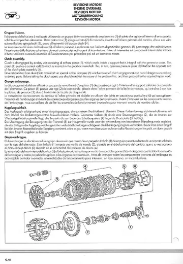 Ducati 748/916 Service Manual (1994-2002) Sample Preview: Factory dry-clutch overhaul procedure with exploded clutch assembly diagram
