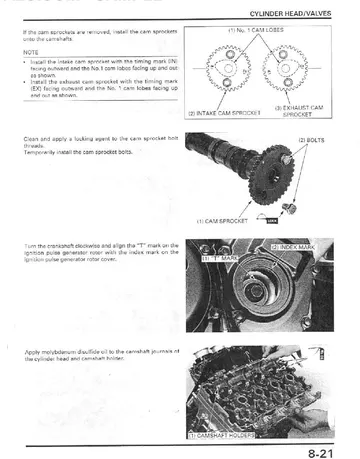 Honda CBR900RR Fireblade Service Manual (1996-1998) Sample Preview: Camshaft installation and valve-train timing procedures with factory alignment references
