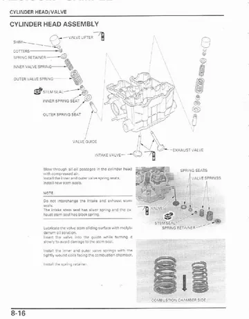 Honda VTR1000F SuperHawk Service Manual (1998-2003) Sample Preview: Cylinder-head and valve service procedure with factory disassembly and inspection guidance