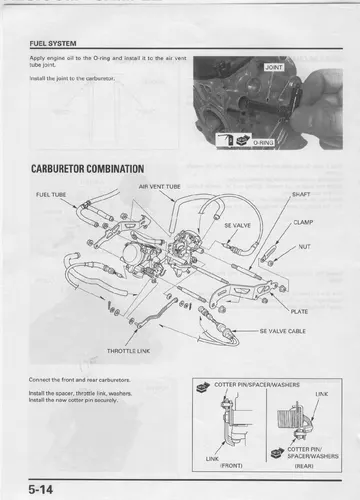 Honda XL125V Varadero Service Manual (2001-2006) Sample Preview: Twin-carburetor fuel-system service page showing carburetor and air-cleaner components