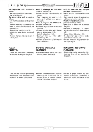 Malaguti F12 Phantom 50 Service Manual (1998) Sample Preview: Fuel-tank and float removal procedures from the mechanical-components section