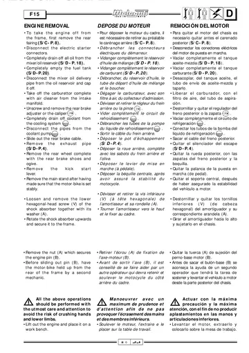 Malaguti F15 FireFox Service Manual (1998) Sample Preview: Engine removal procedure and chassis mounting details