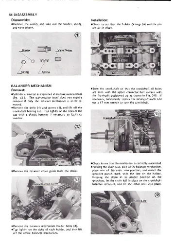 Kawasaki KZ400 / KZ400D Shop Manual (1974–1975) Sample Preview: Balancer mechanism disassembly and installation with internal engine photographs