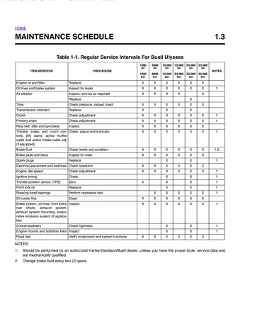 Buell XB12X Ulysses Service Manual (2006) Sample Preview: Factory regular-service interval chart for the 2006 Buell XB12X Ulysses