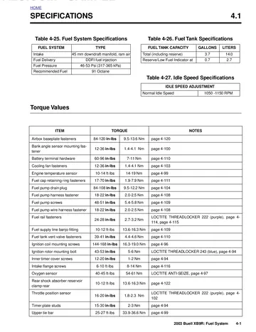 Buell XB9R Firebolt Service Manual (2003) Sample Preview: Factory DDFI fuel-system specifications including 45 mm ram-air intake, 46-53 psi fuel pressure and 3.7-gallon fuel capacity