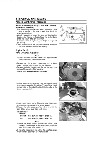 Kawasaki KLX250 / D-Tracker X Service Manual (2009–2012) Sample Preview: Valve-clearance inspection with intake and exhaust specifications