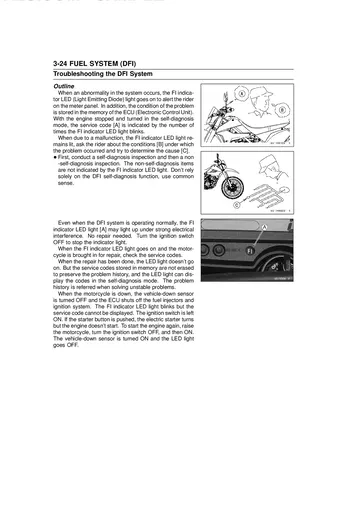 Kawasaki KLX250 / D-Tracker X Service Manual (2009–2012) Sample Preview: Digital fuel-injection troubleshooting and self-diagnosis procedure