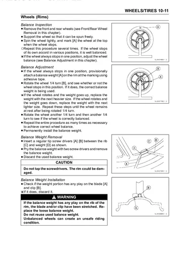 Kawasaki Ninja ZX-6R Service Manual (2005) Sample Preview: Wheel balance inspection and adjustment procedures