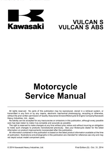 Kawasaki Vulcan S / Vulcan S ABS Service Manual (2015-2016) Sample Preview