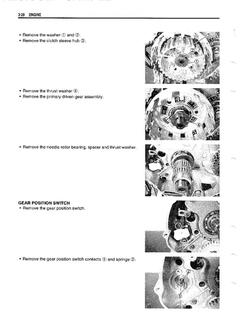 Suzuki DL1000 V-Strom Service Manual (2002) Sample Preview: Clutch and primary-drive engine service procedure with factory photographs