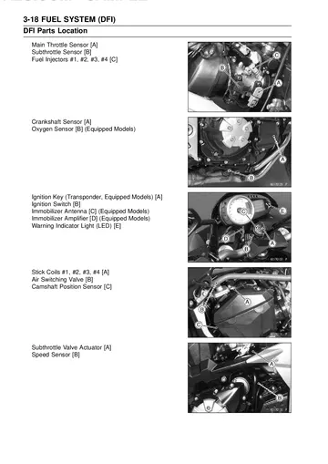 Kawasaki Z1000 / Z1000 ABS Service Manual (2007–2009) Sample Preview: DFI Parts Location