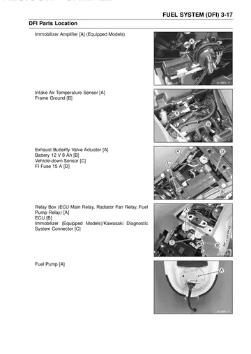 Kawasaki Z1000 / Z1000 ABS Service Manual (2010–2013) Sample Preview: DFI Parts Location