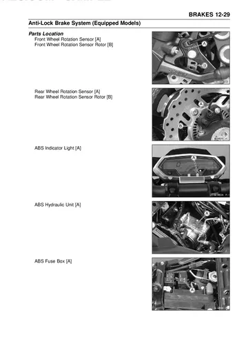 Kawasaki Z1000 / Z1000 ABS Service Manual (2010–2013) Sample Preview: Anti-Lock Brake System Parts Location