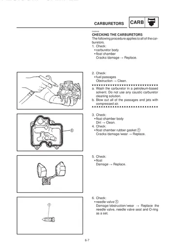 Yamaha YZF-R6 Service Manual (1999) Sample Preview: Mikuni carburetor inspection and service procedure