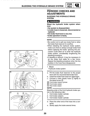 Yamaha YZF-R6T / YZF-R6TC Supplementary Service Manual (2005) Sample Preview: Hydraulic brake-system bleeding procedure