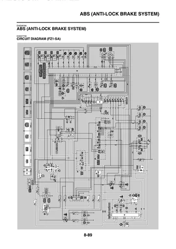 Yamaha FZ1-N / FZ1-NA / FZ1-S / FZ1-SA Fazer Service Manual (2008) Sample Preview: Factory ABS circuit and service information for the ABS-equipped 2008 variants