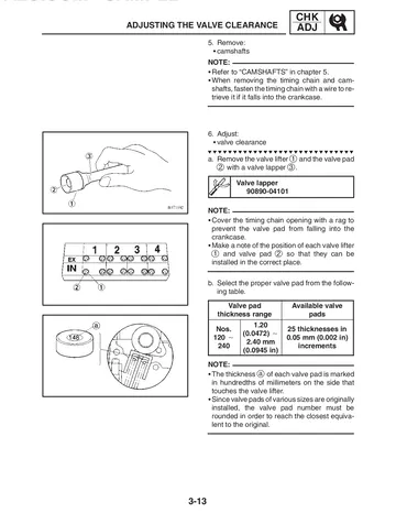 Yamaha FZ6-SS/SSC Service Manual (2004) Sample Preview: Valve clearance adjustment procedure