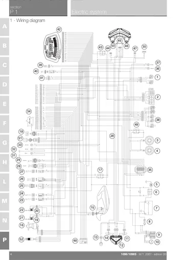 Ducati 1098/1098S Service Manual (2007) Sample Preview: Factory electrical wiring diagram for the 2007 Ducati 1098/1098S
