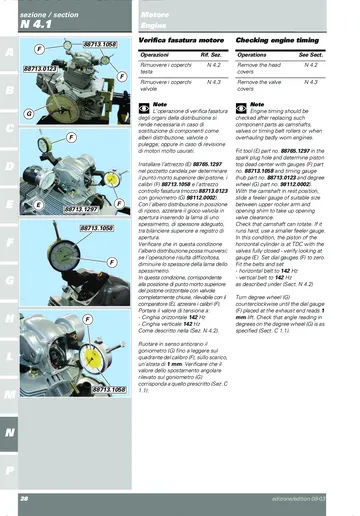 Ducati Multistrada 1000 DS Service Manual (2004) Sample Preview: Factory engine-timing inspection procedure showing Ducati special tools, timing-belt settings and cam timing checks