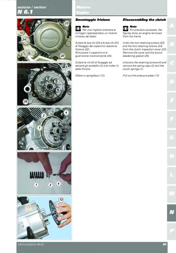 Ducati Multistrada 1000 DS Service Manual (2004) Sample Preview: Factory dry-clutch disassembly procedure with detailed workshop photographs of the pressure plate, springs and clutch pack