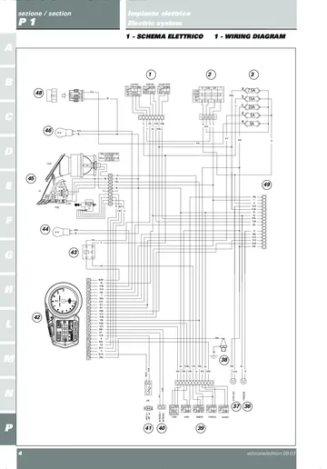 Ducati Multistrada 1000 DS Service Manual (2004) Sample Preview: Factory electrical wiring diagram for the Multistrada 1000 DS, including injection, instrumentation, charging, lighting and control circuits
