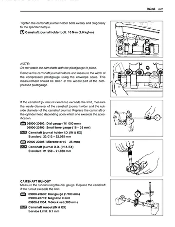 Suzuki GSF650 / GSF650S Bandit Service Manual (2005) Sample Preview: Camshaft inspection and engine service procedures with factory illustrations