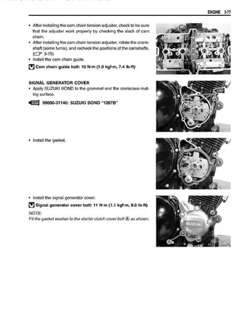 Suzuki GSX1400 Service Manual (2002) Sample Preview: Engine and cam-chain service procedures with factory photographs