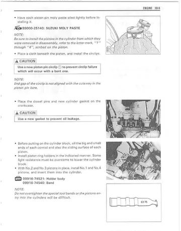 Suzuki GSX-R750 Service Manual (1996-1998) Sample Preview: Engine service procedure with factory photographs and inspection data