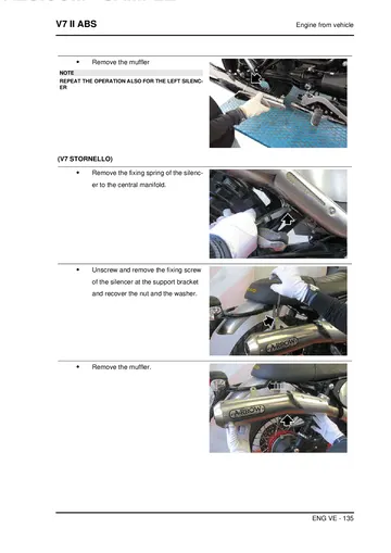 Moto Guzzi V7 II ABS Service Manual (2015-2016) Sample Preview: Model-specific V7 II Stornello exhaust removal procedure