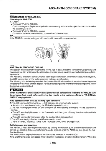 Yamaha XJ6S / XJ6SA Diversion Service Manual (2009) Sample Preview: ABS troubleshooting and self-diagnosis procedures