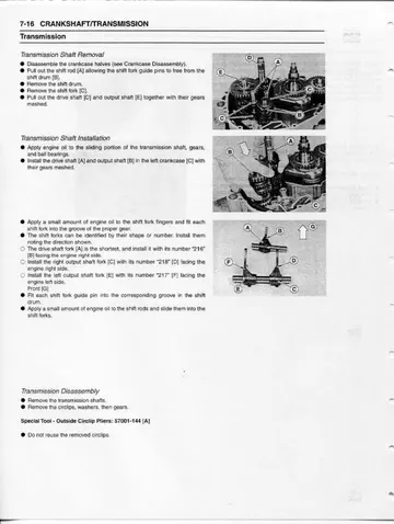 Kawasaki Super Sherpa KL250G/H Service Manual (1997, 1999–2007, 2009) Sample Preview: Transmission Removal and Inspection