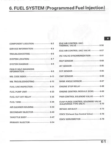 Honda CBR1000RR Fireblade Service Manual (2004) Sample Preview: PGM-FI fuel-system section covering electronic injection components and diagnostic procedures