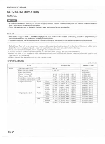 Honda CBR1100XX Super Blackbird Service Manual (1997-1998) Sample Preview: Linked hydraulic brake service information, specifications and factory bleeding requirements