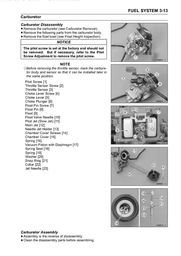 Kawasaki Bajaj Pulsar 200 NS / Rouser 200 NS Service Manual (2013–2014) Sample Preview: Carburetor Disassembly and Service